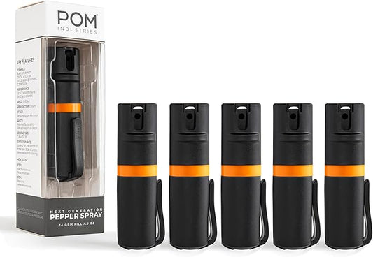 POM Pepper Spray Pocket Clip, Quick Flip Top Safety, Maximum Strength OC Formula with UV Marking Dye, Safe Compact and Tactical Design for Everyday Carry, 25 Bursts, 10 ft Range, 0.5 fl oz