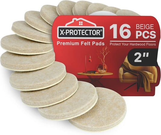 16 Heavy-Duty Felt Furniture Pads 2” 1/4” Thick X-Protector! Round Felt Pads for Furniture Feet - The Best Felt Floor Protectors for Furniture to Prevent Scratches. Protect Your Hard Floor! (Beige)