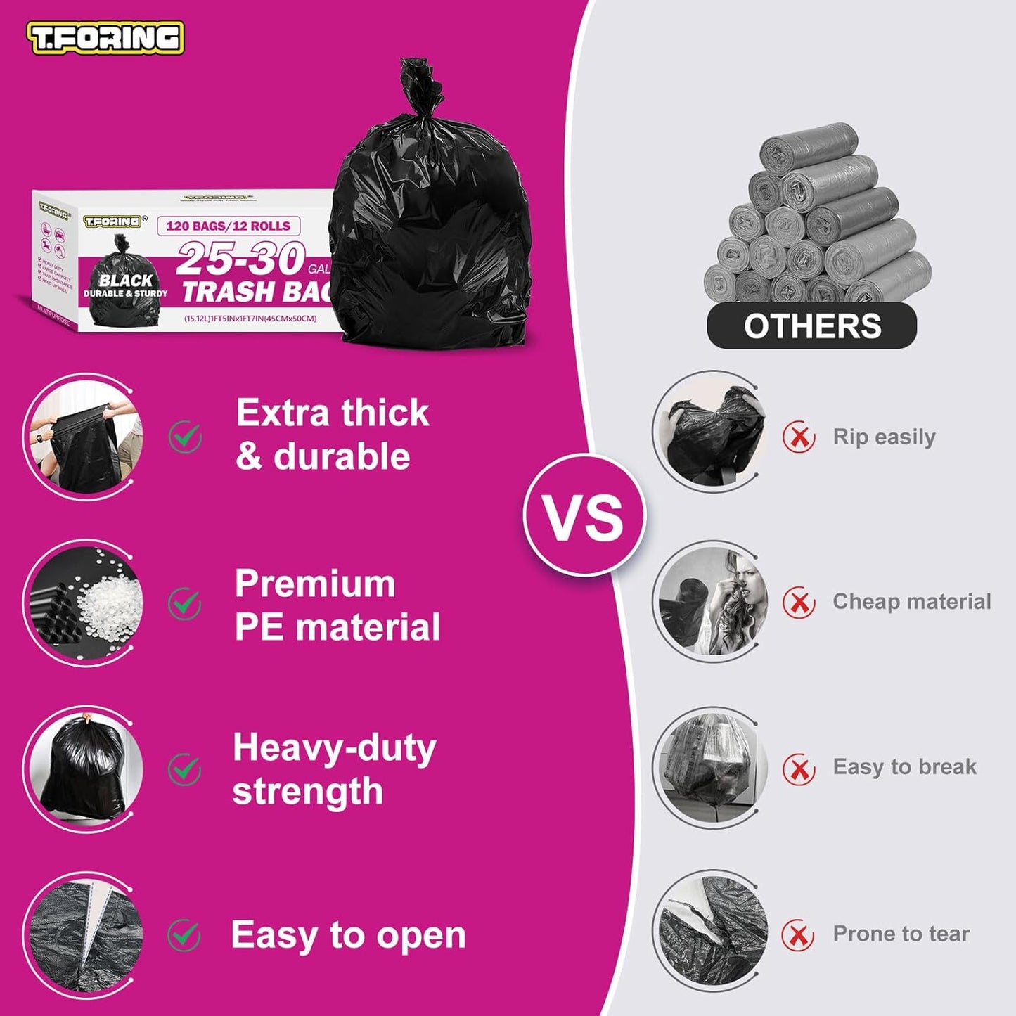 25-30 Gallon Trash Bags Black 120 Count - 32" x 36" Large Kitchen Garbage Bags, 20+ Gallon Trash Can Liners Unscented, Multipurpose for Home, Office, Daily Household Use