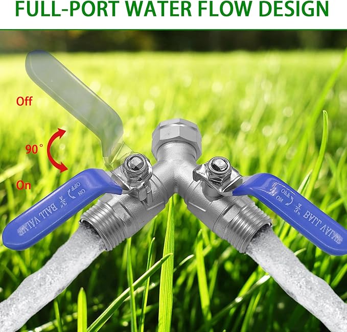 Garden Hose Splitter 2 Way 3/4" GHT Thread Heavy Duty 304 Stainless Steel Y Valve Water Hose Splitter With Long Handle