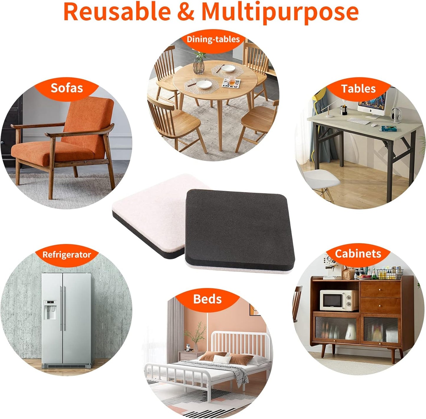 Ezprotekt 3.5" Felt Furniture Movers Sliders for Hardwood & Vinyl Floors, 16 Pcs Square Reusable Felt Furniture Moving Pads for Heavy Duty Sofa Bed Couch Cabinet, Move Items and Quickly (Beige)