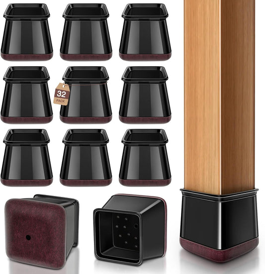 Chair Leg Floor Protectors Square Chair Leg Protectors for Hardwood Floors Silicone Caps Felt Strengthen Bottom Protection Anti-Scratch Reduce Noise 32 Pack Black Square M Fit:13/16" to 1" (20-26mm)