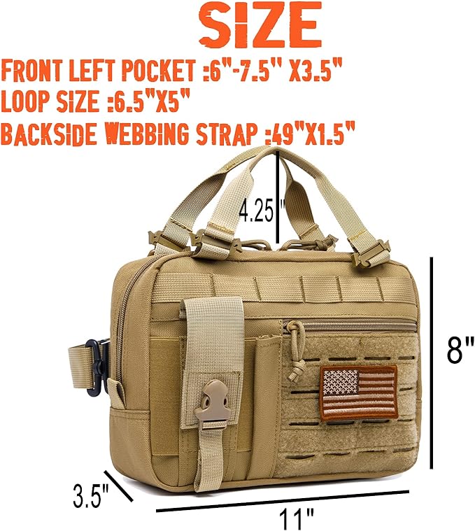 Tactical Molle Admin Pouch of Laser Cut Design,Medical EMT Organizer with Phone Pouch,EDC EMT Pack IFAK Tool Holder with US Patch (Large Brown Include Accessories)