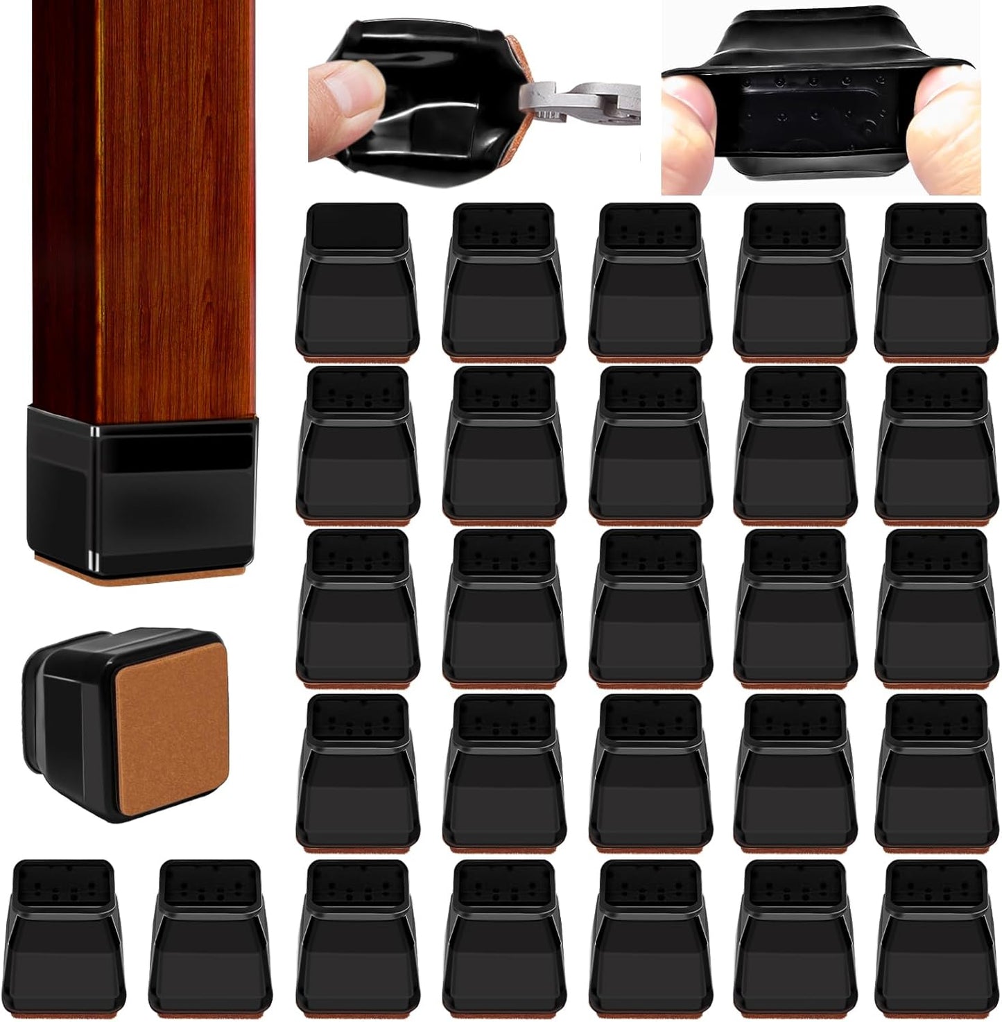 36Pcs Black Square Chair Leg Floor Protectors, Felt Furniture Pads for Hardwood Floors, Chair Leg Protectors for Hardwood Floors, Floor Protectors for Chairs, Reduce Noise - Large, Black