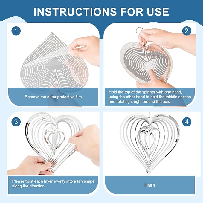 10 inch Wind Spinners Outdoor Silver Round Metal Wind Spinners for Yard and Garden, Stainless Steel Hanging Wind Chimes for Outside Patio Art Decor Whirligig Gifts for Mom Grandmother