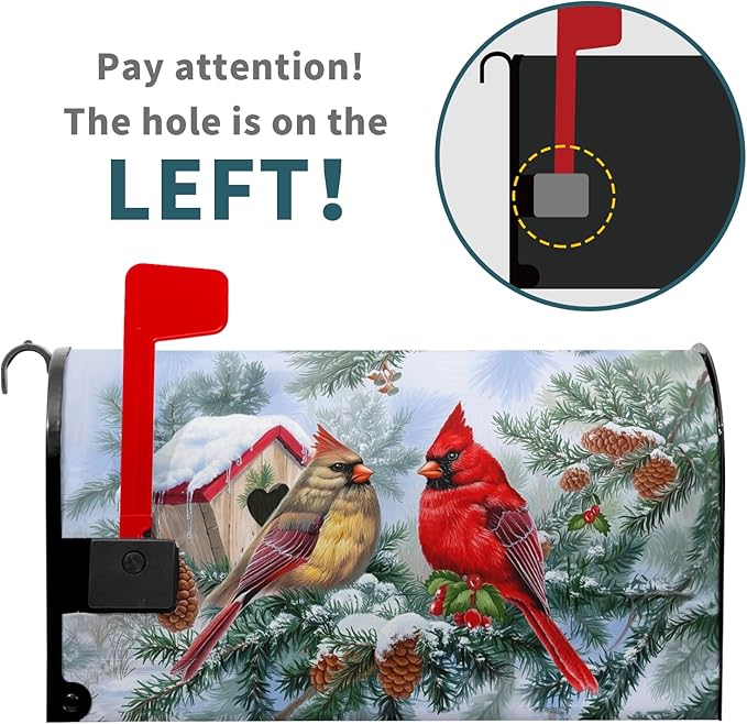 Winter Cardinal Magnetic Mailbox Covers Large Size 25.5''x21'' Xams Sweet Birds Decorative Post Letter Box Cover Christma Birdhouse Snowy Pine Letterbox Cover for Home Outdoor Garden