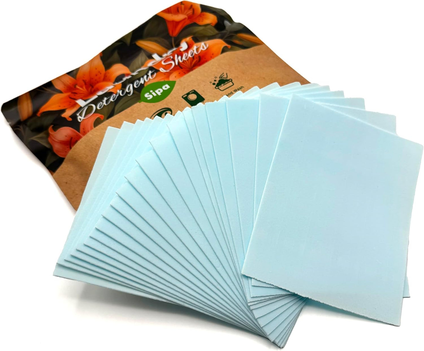 SIPA Laundry Detergent Sheets Bag - 30 Sheets, Up to 60 Loads, Lily of the Valley Scent, Phosphorus-Free, High Efficiency,Eco-Friendly (30 Count (Pack of 1))