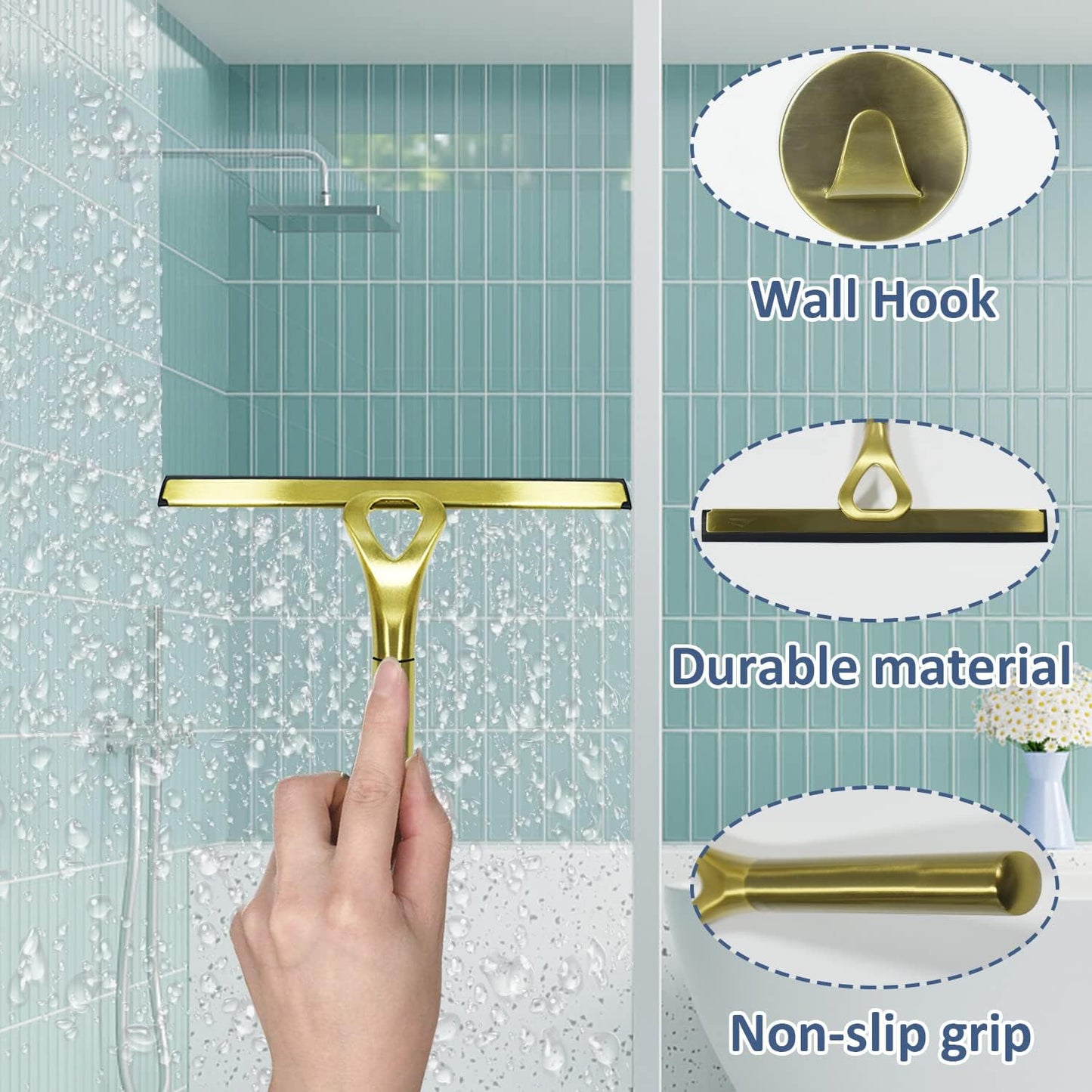 Stainless Steel Shower Squeegees All-Purpose Mirror/Window/Glass Wiper Scraper Golden Shower Squeegee