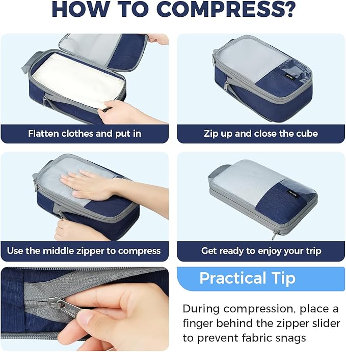 BAGAIL 6 Set/4 Set Lightweight Compression Packing Cubes for Travel, Anti-Tearing Expandable Organizer Bags for Suitcase