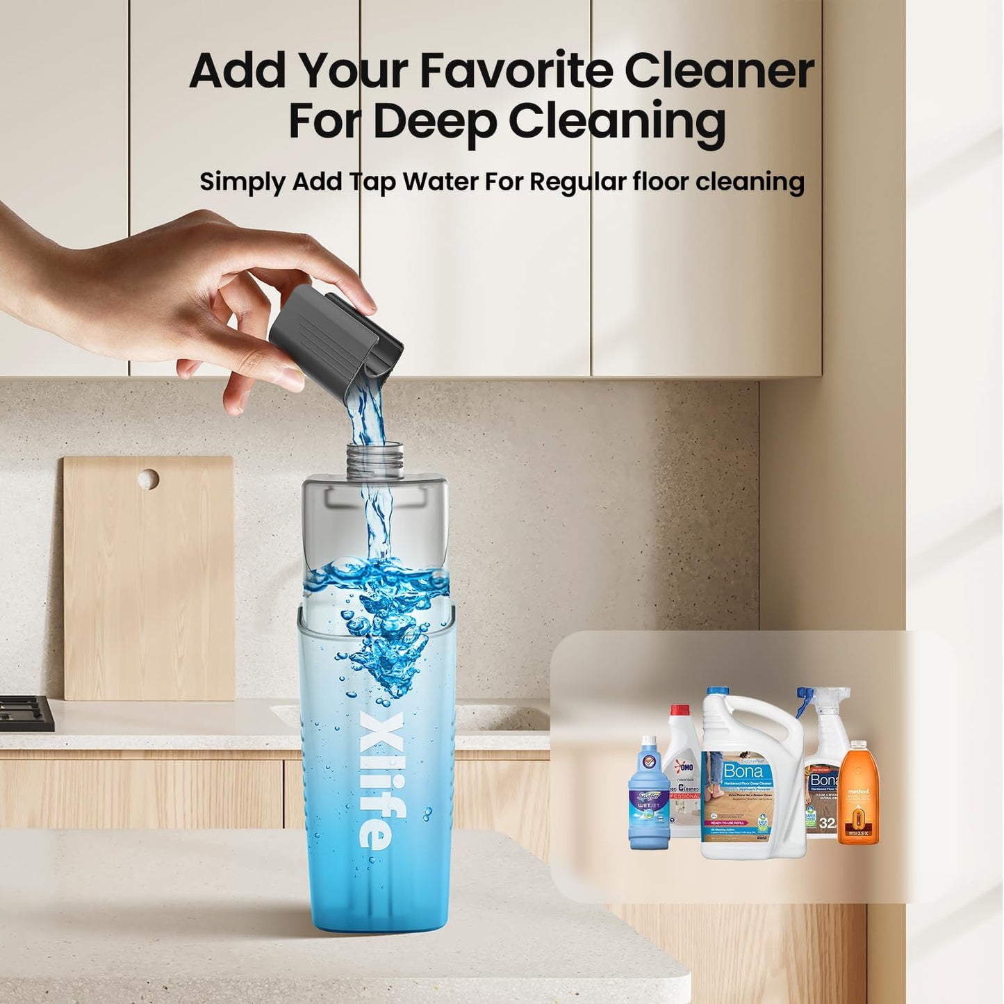 Spray Mops for Floor Cleaning with 3pcs Washable Pads, Xlife Wet Dry Mop for Kitchen Wood Hardwood Laminate Ceramic Tiles Floor Dust Cleaning-Red (No Cleaner)