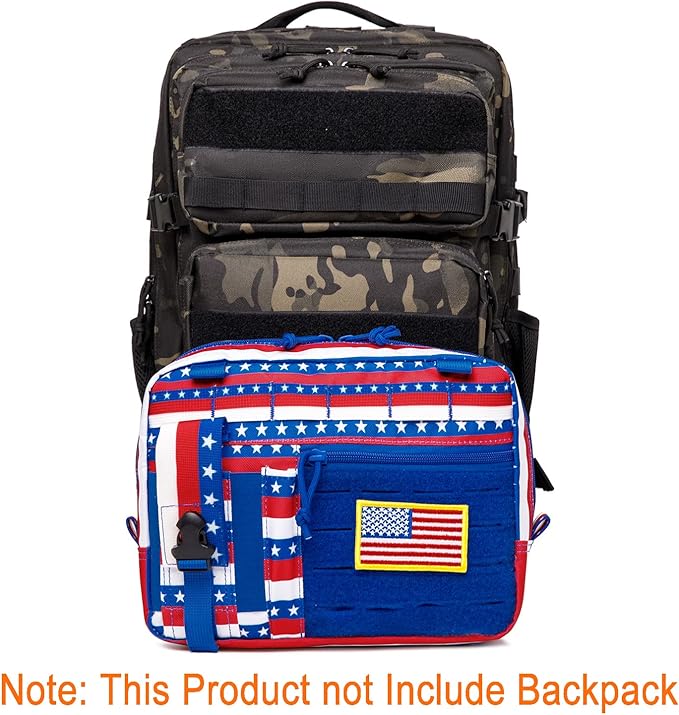 Tactical Molle Admin Pouch of Laser Cut Design,Medical EMT Organizer with Phone Pouch,EDC EMT Pack IFAK Tool Holder with US Patch (Large RedBlueStar-Without Accessories)