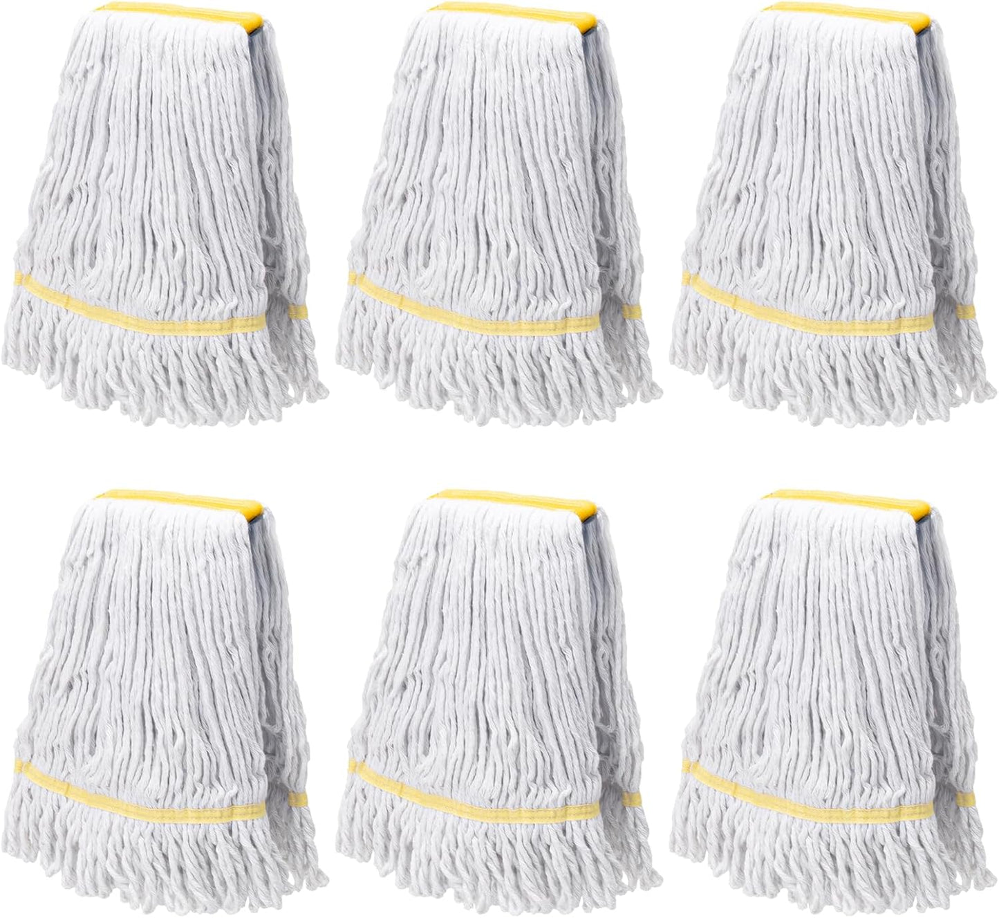 KeFanta 6 Pack Heavy Duty Commercial Mop Head Replacement,Wet Industrial Cotton Looped End String Mops Refill for Floor Cleaning,Yellow