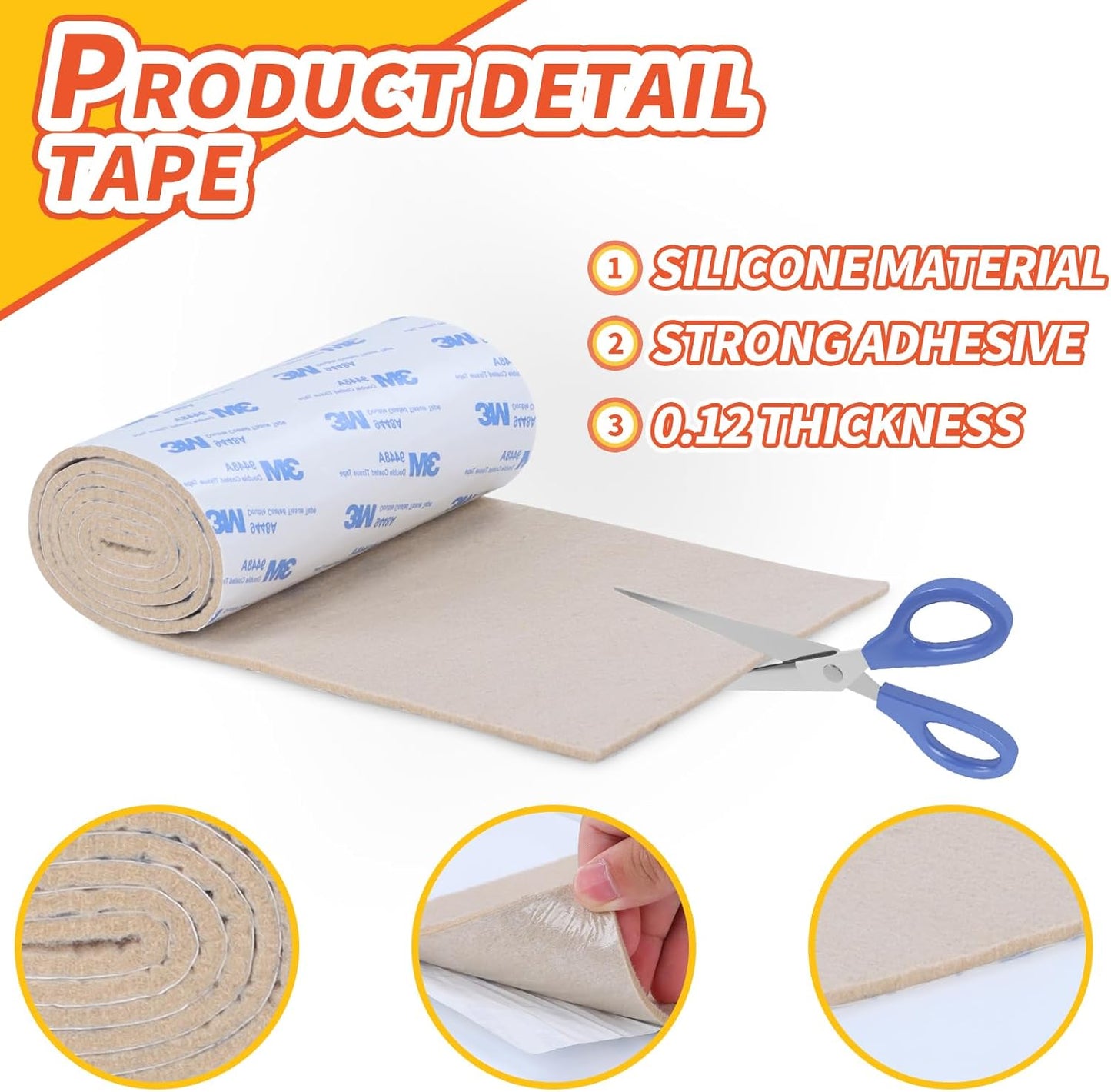 Felt Furniture Pads, Heavy Duty Felts Strip Roll with Adhesive Backing Felt Pads Furniture Feet Cuttable Felts Tape for Protecting Hardwood Floors(5 x 120 x 0.12 Inch, White)