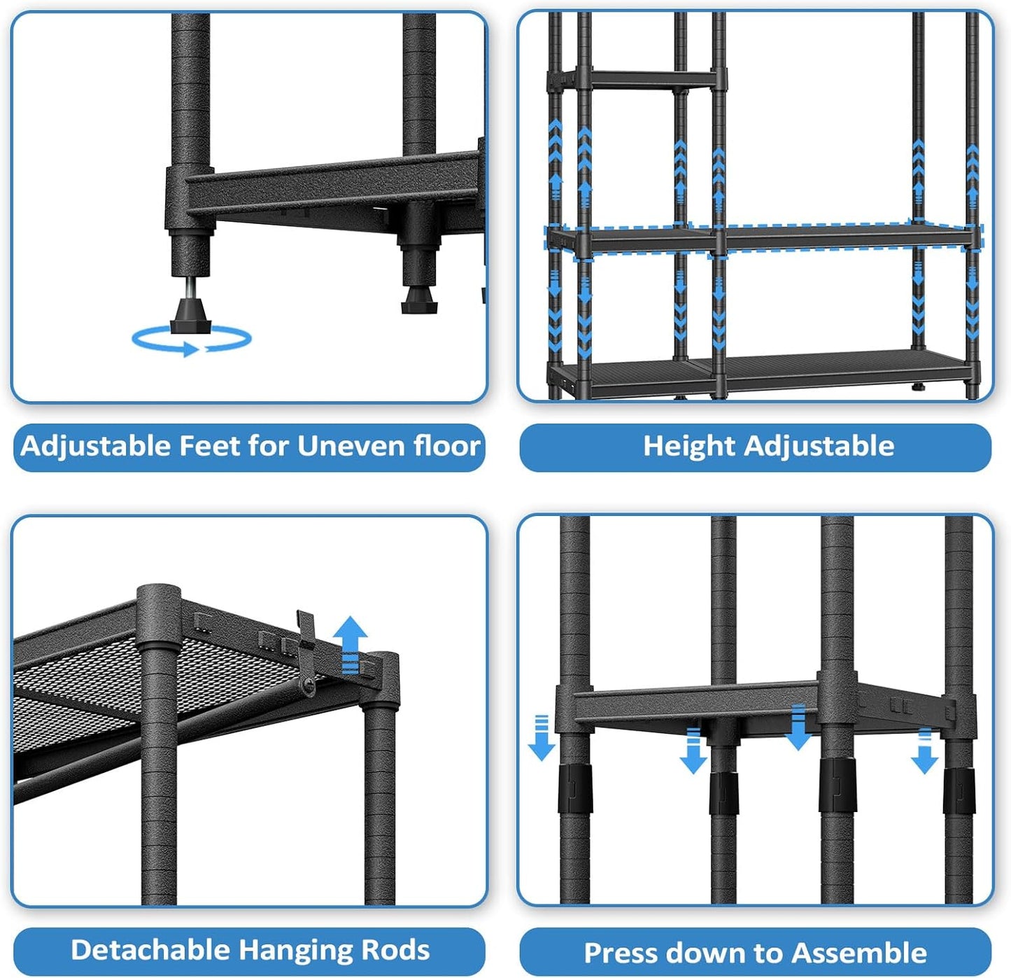 IZEUK Heavy Duty Rolling Garment Rack Wire Clothes Rack for Hanging Clothes, Metal Freestanding Closet Wardrobe Rack with 1 Rod Black 15.4" D x 35" W x 71.5" H