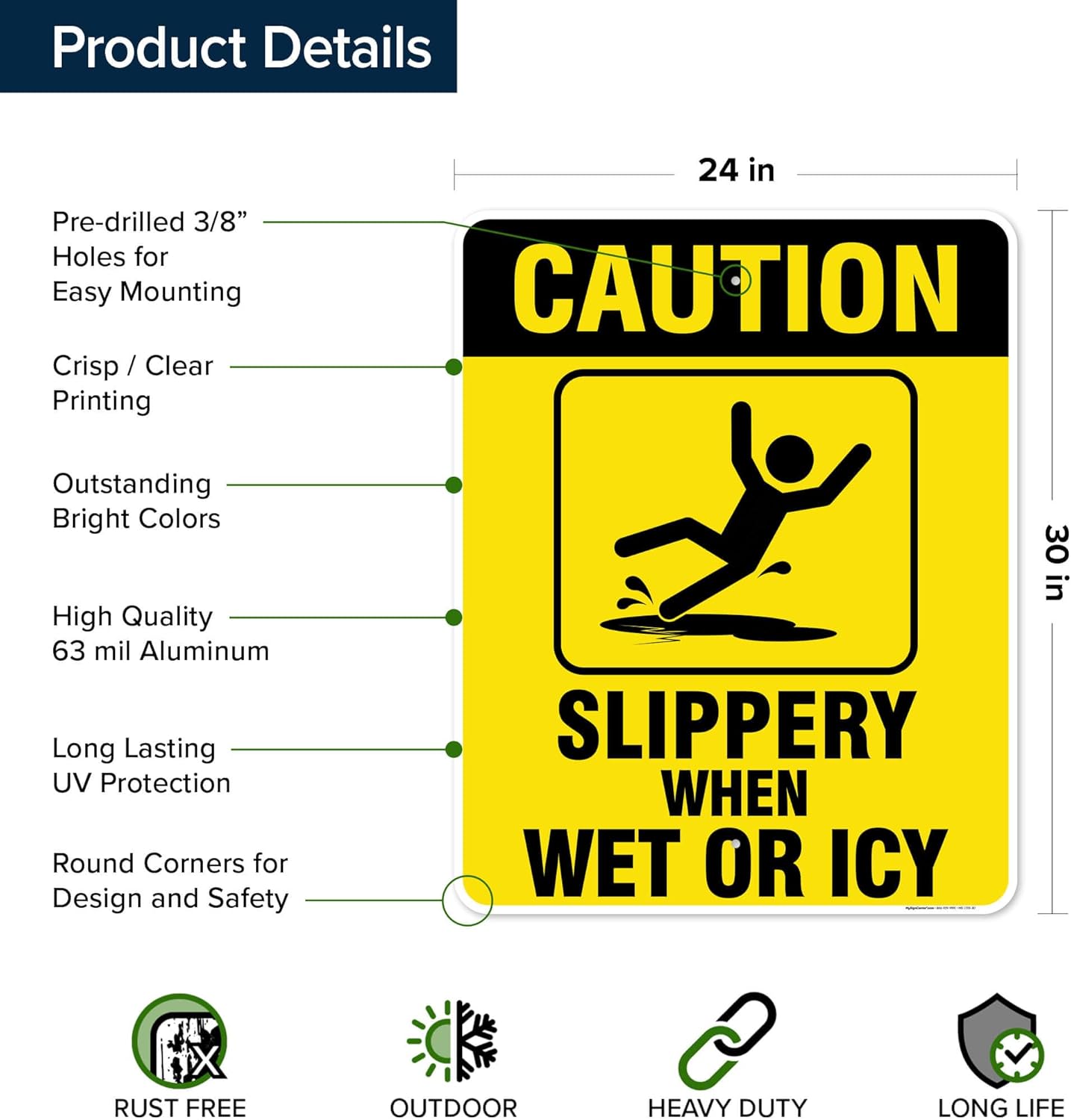 Caution Slippery When Wet Sign or ICY Sign, 24"x30" .063 Aluminum, Indoor/Outdoor Use, USA MADE By My Sign Center