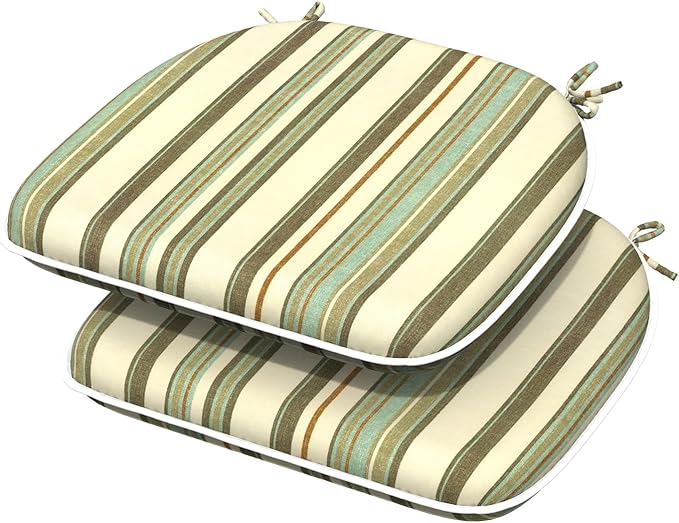 Indoor/Outdoor Chair Cushions 16x17 Inch, Patio Chair Cushions with Ties, All Weather Seat Cushions for Patio Furniture Home Garden Chair Use, Set of 2,Stripe Onyx