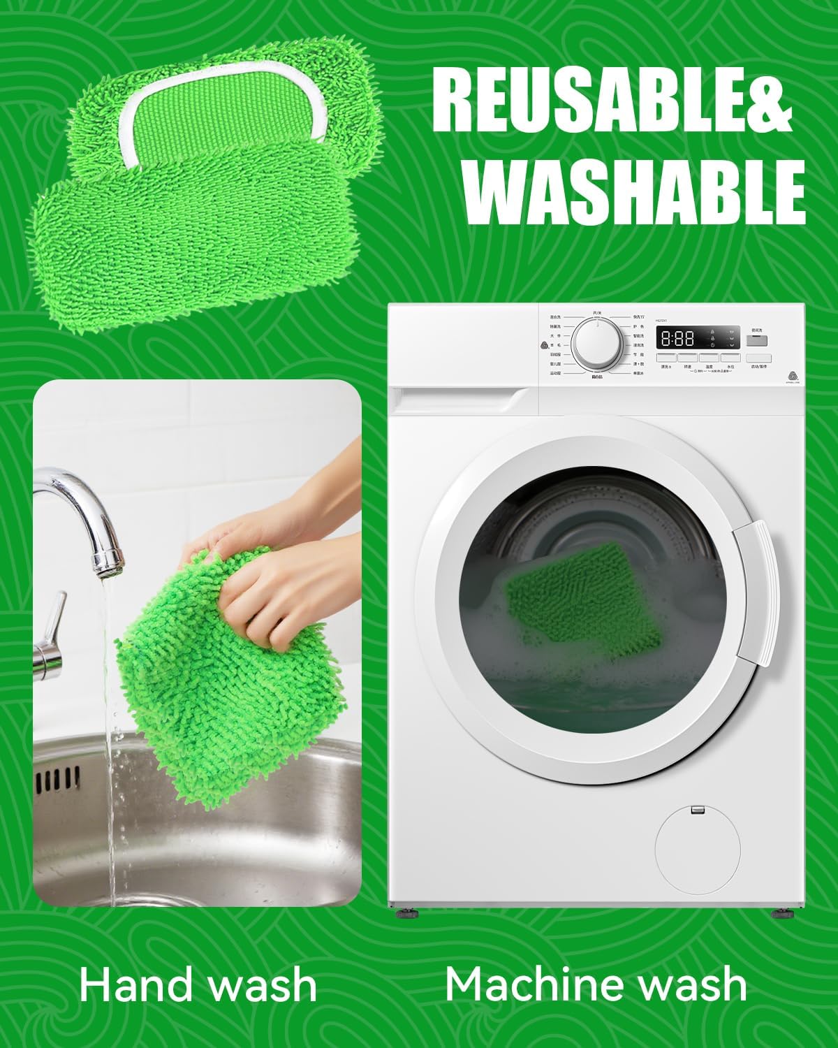 Reusable Microfiber Mop Pads Compatible with Swiffer Sweep & Mop Deluxe and Swiffer Sweeper, Dry Sweeping Cloths & Wet Mopping Cloths, Washable Wet Pads Refill for Hardwood Floor Cleaning, 2 Pack