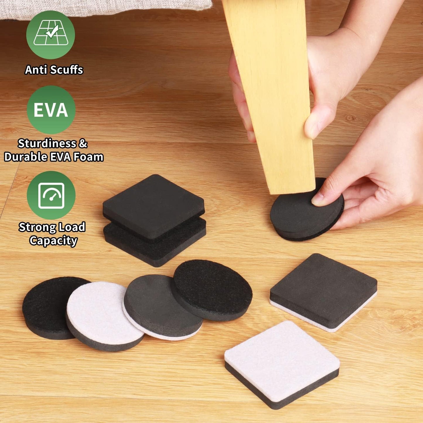 Ezprotekt 2.5" Felt Furniture Movers Sliders for Hardwood Floors, 24 Pcs Reusable Square Felt Furniture Moving Pads for Sofa Table Bed Desk Couch Cabinet, Furniture Glides Easily and Quickly (Black)