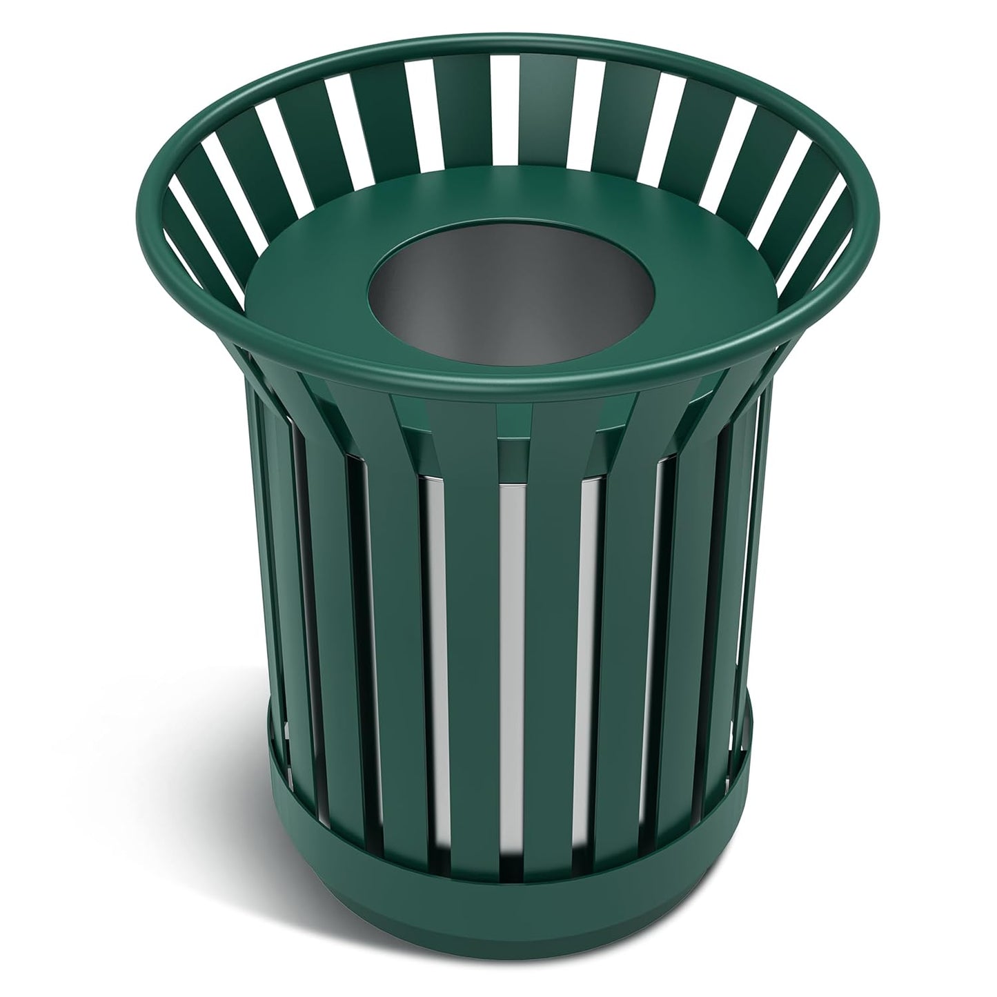 8Gallon/30L Commercial Outdoor & Indoor Metal Trash Can, Outdoor Slatted Trash Receptacle with Metal Linner, All Weather Resistant Large Outside Zone Round Garbage Bin for Street, Park, School - Green