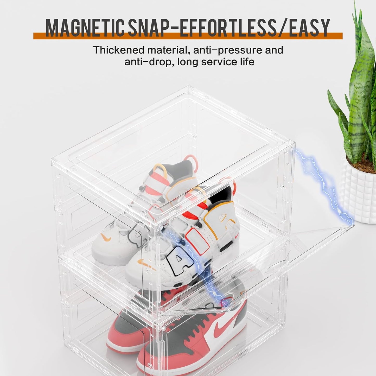 KEFA XL Shoe Storage Box Organizer, 8 Pack Shoe Boxes Clear Plastic Stackable, Sneaker Display Case Container Fit for US 13 (Side 8 PACK CLEAR)