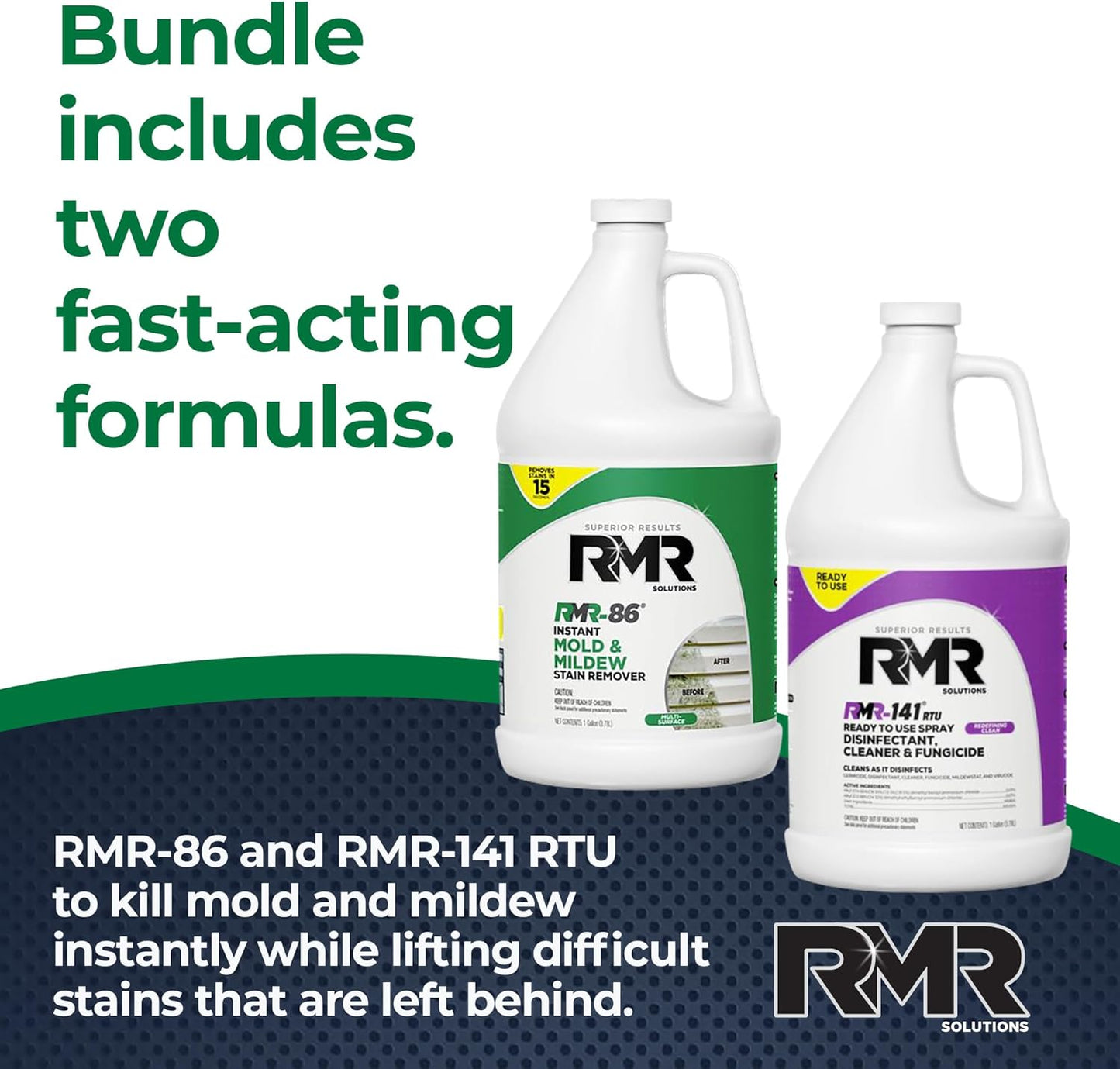 RMR Brands DIY Mold Remover Bundle - Complete Mold Killer & Stain Remover Bundle - Mold and Mildew Prevention Kit, Disinfectant Spray, Includes 2-1 Gallon Bottles