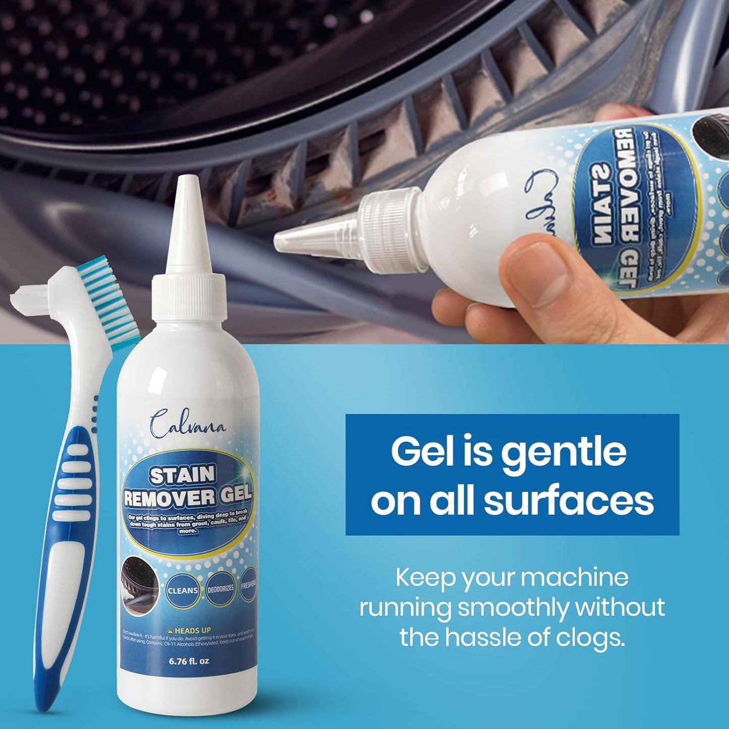 Laundry Refresh Kit, 30 Washing Machine Cleaner Tablets, 6.76 fl. oz Stain Remover Gel, Cleaning Brush, Tackles Pet Odors & Stains on Grout/Caulk, Family & Pet Safe, 12-Month Supply