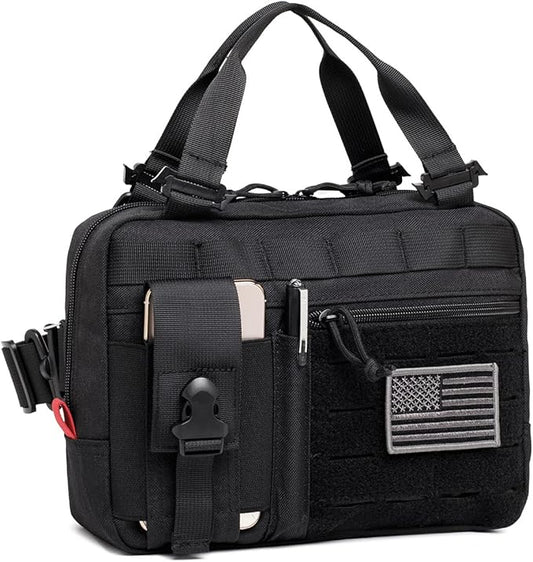 Tactical Molle Admin Pouch of Laser Cut Design,Medical EMT Organizer with Phone Pouch,EDC EMT Pack IFAK Tool Holder with US Patch (Large Black-Include Accessories)