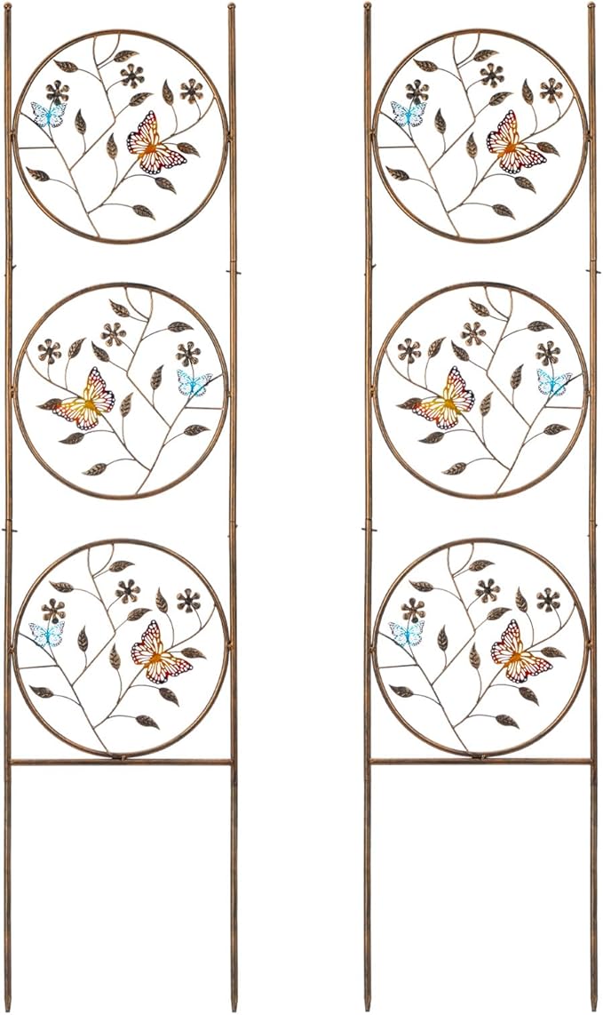 SUNNYPARK Set of 2 Butterfly Metal Garden Trellis for Climbing Plants, Decorative Vegetables Flowers Vine Trellis for Outdoor Patio 55'' H x 12.4'' W