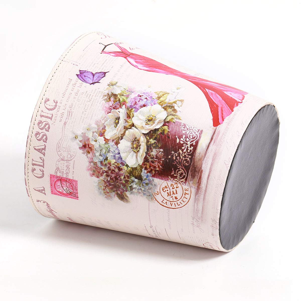 PU Leather Small Trash Can Wastebasket, Round Garbage Container Basket for Bathrooms, Laundry Room, Kitchens, Offices, Kids Rooms, Bedrooms,Dorms,Home Decorative Art Bin, 2.9 Gallon(Red Dress)