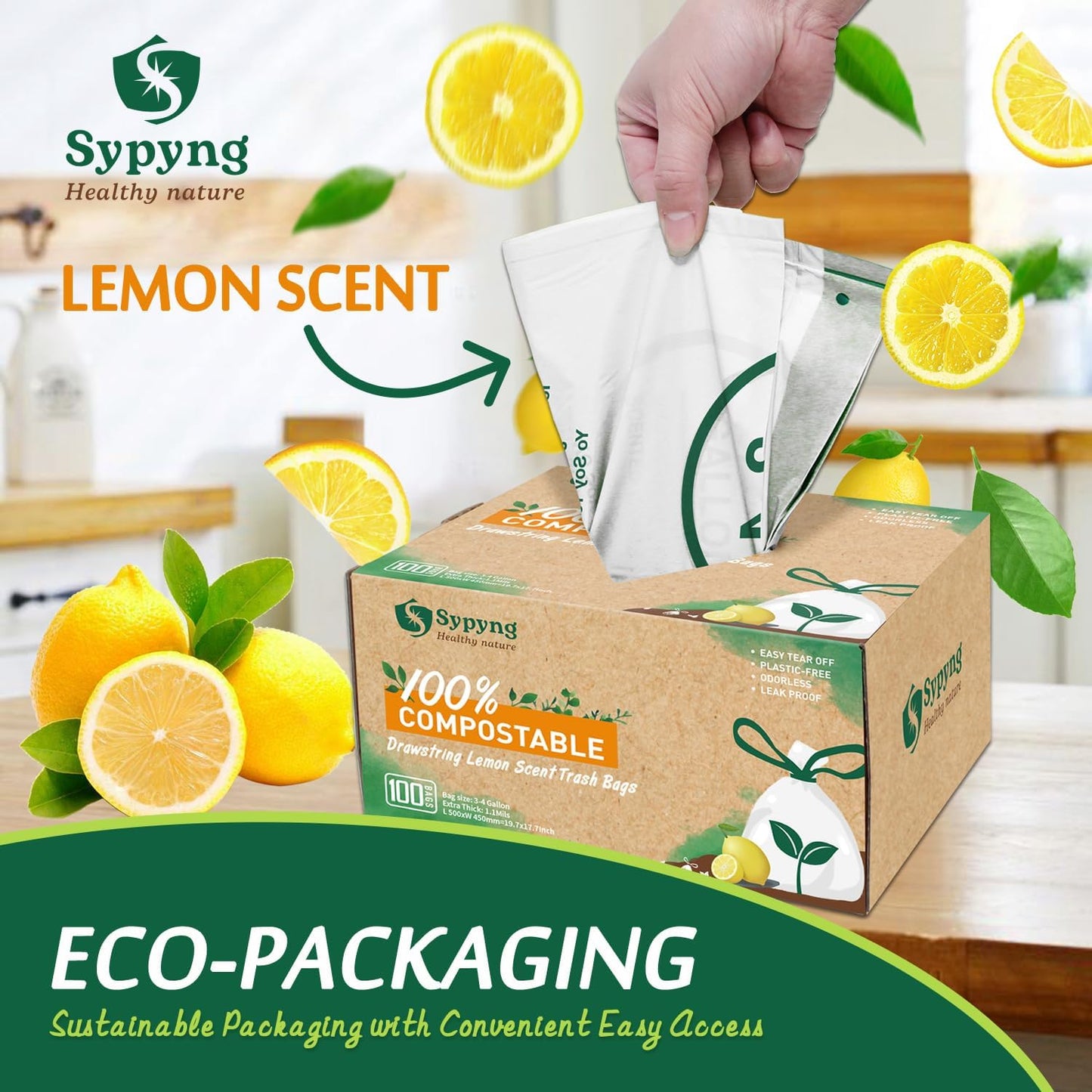 Compostable Kitchen Waste Trash Bags 3-4 Gallon (100 Pack) Heavy Duty 100% Biodegradable White Compost Bags for Countertop Bin, ASTM D6400, BPI & OK Compost HOME Certified, Eco-Friendly & Recyclable