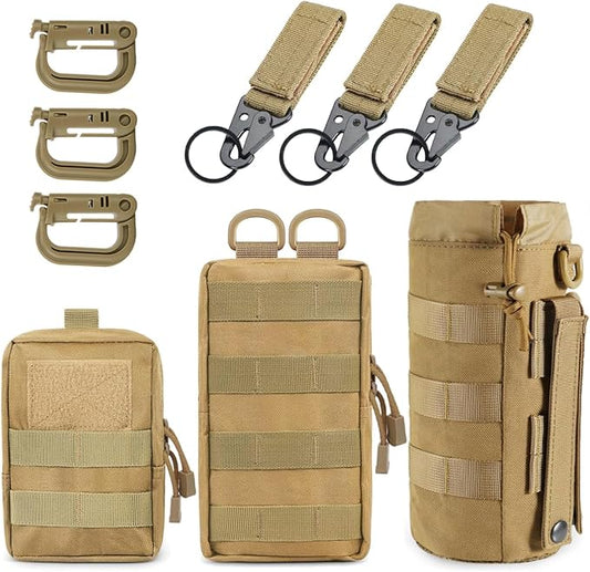 MUCHER 3 Pack Molle Pouches Tactical Pouches EDC Pouch Organizer Molle Bag Utility Pouch with 3 Carabiners and Key Rings for Outdoor Hiking Camping Training