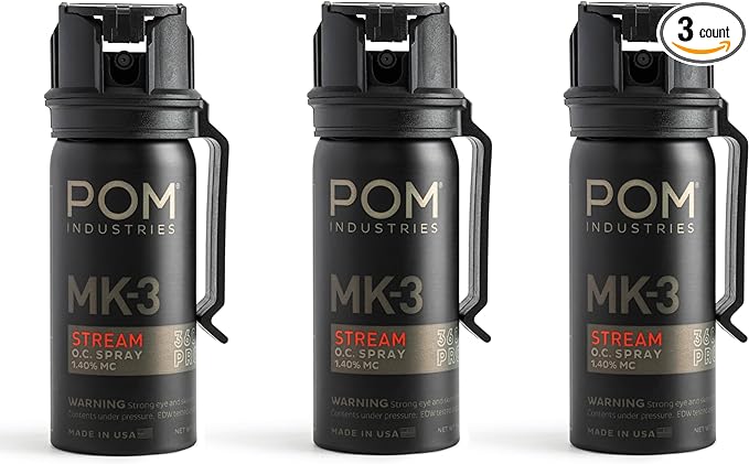 POM MK3 Pepper Spray, Belt Clip Model, Maximum Police Strength OC with UV Marking Dye, Quick Flip Top Safety, 360° Performance at Any Angle, Powerful Accurate Stream, 18 ft Range, 1.8 fl oz