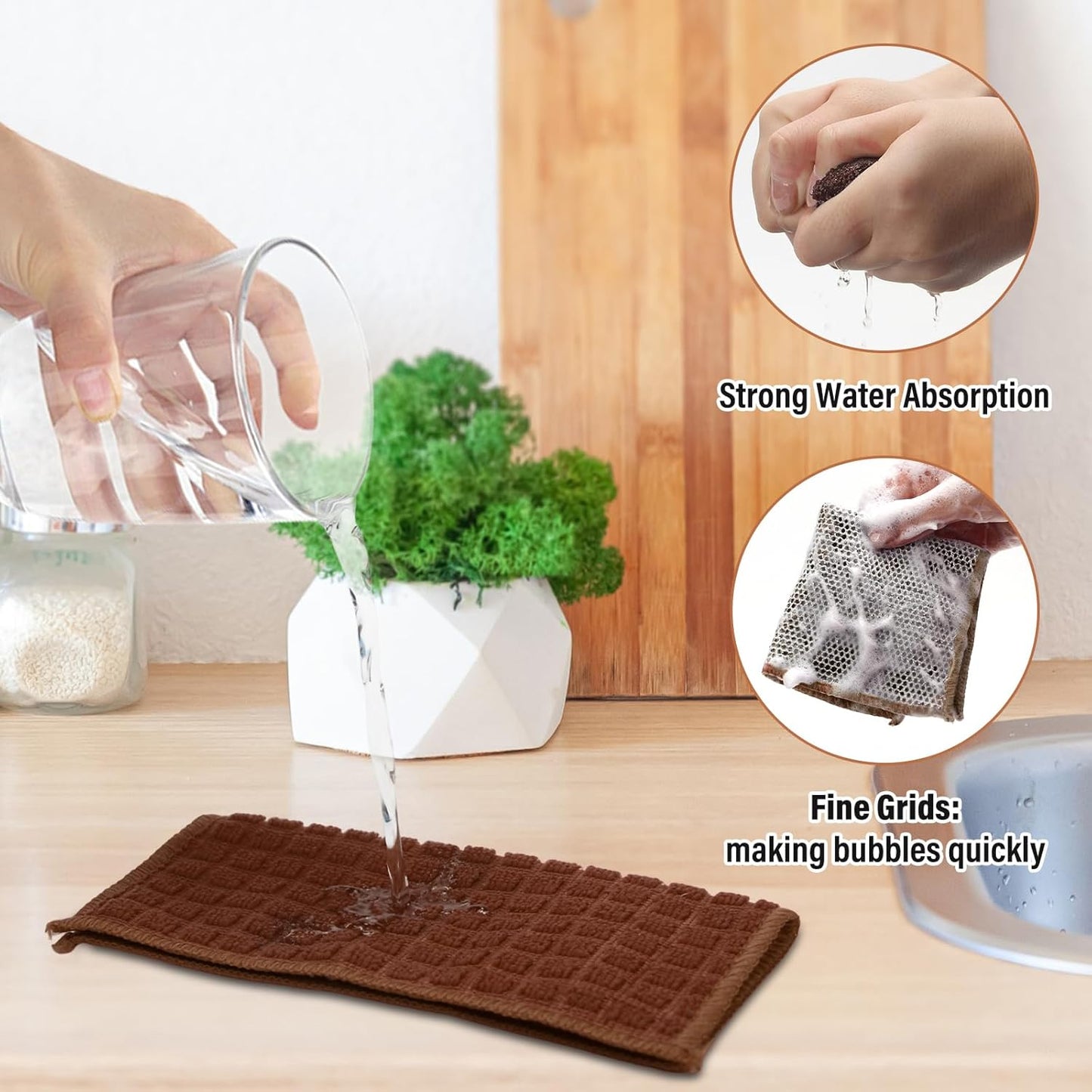 Dish Cloths for Washing Dishes 8 Pack Multipurpose Wire Miracle Cleaning Coths Non-Scratch Wire Dishwashing Rag Lint Free Microfiber Cleaning Cloth for Kitchen Windows (Brown)