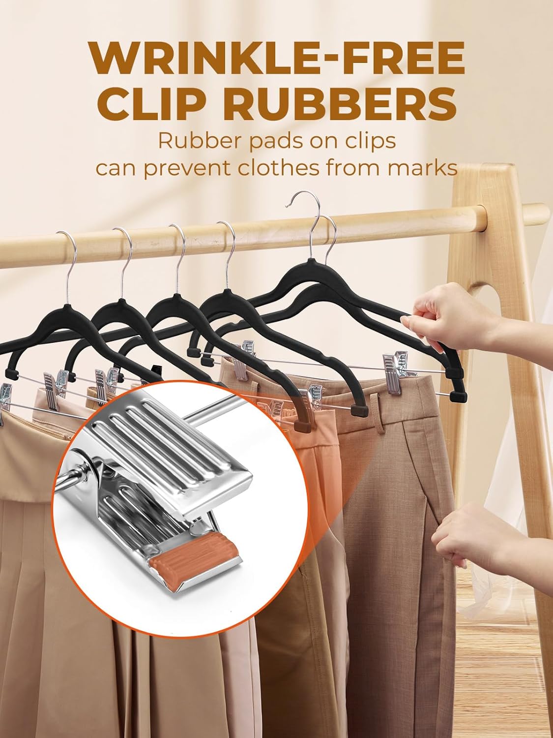 HOUSE DAY Velvet Skirt Hangers 12 Pack, Black Velvet Pant Hangers with Adjustable Clips, Space Saving Slim Shorts Hanger, Heavy Duty Non Slip Clip Hanger for Pants, Skirts, Shorts