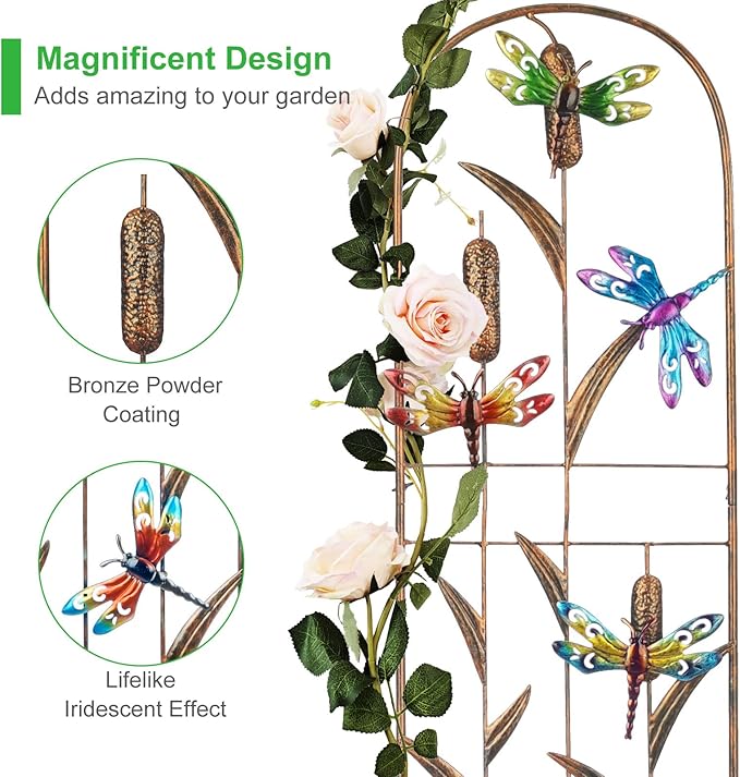SUNNYPARK Set of 2 Dragonfly Metal Garden Trellis for Climbing Plants, Decorative Vegetables Flowers Vine Trellis for Outdoor Patio 60'' H x 11'' W