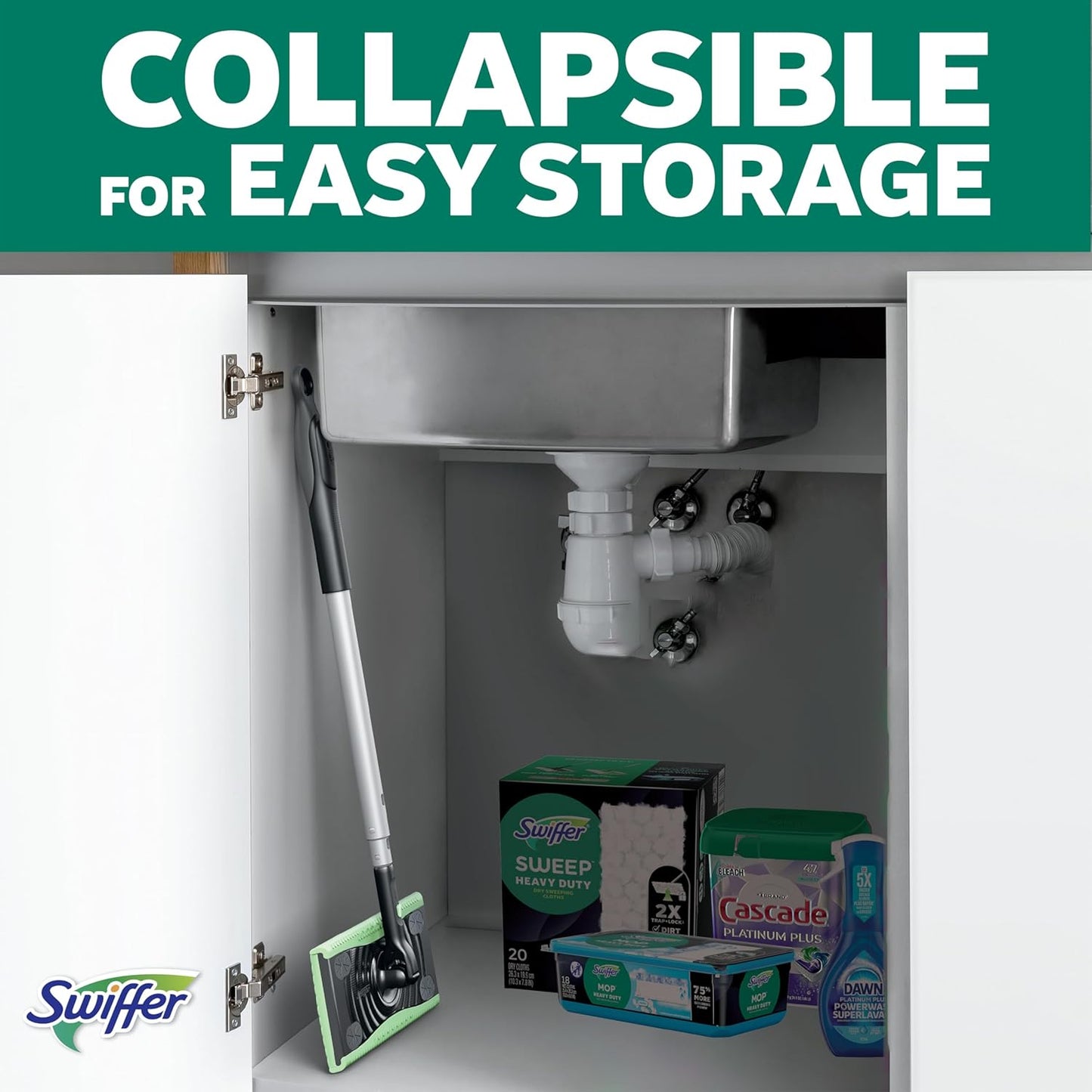 Swiffer Sweep & Mop Deluxe 2-in-1 Floor Mopping and Sweeping Kit, Multi-Surface Kit for Floor Cleaning, Includes 1 Sweeper Device, 5 Heavy Duty Dry Sweeping Cloths, 6 Heavy Duty Wet Mopping Cloths