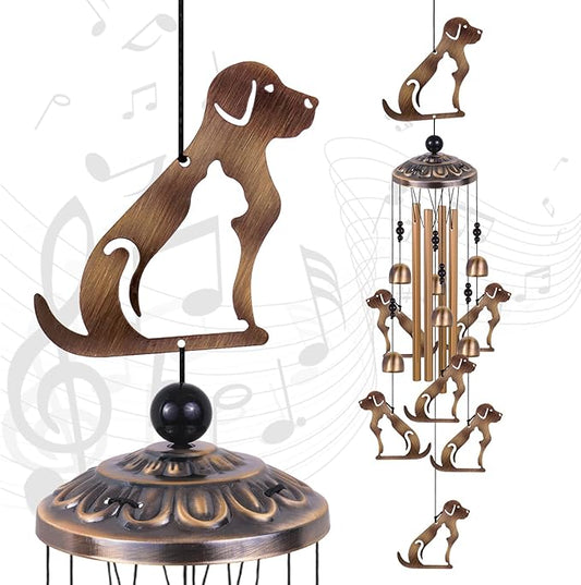 Bronze Dogs Wind Chimes for Home, Garden, Balconies, Rooms, Patio, Indoor, Outside Decor, Memorial Wind Bells, Retro Wind Catcher, Outdoor Blessing Wind Chime Gifts for Mom, Women, Grandma, Family