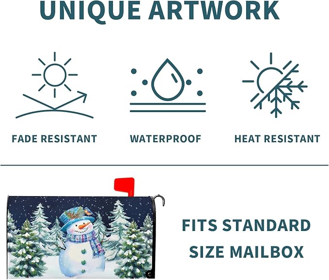Winter Snowman Magnetic Mailbox Covers Large Size 25.5''x21'' Christma Snowy Pine Trees Forest Decorative Post Letter Box Cover Xmas Holiday Letterbox Wrap for Home Outdoor Garden