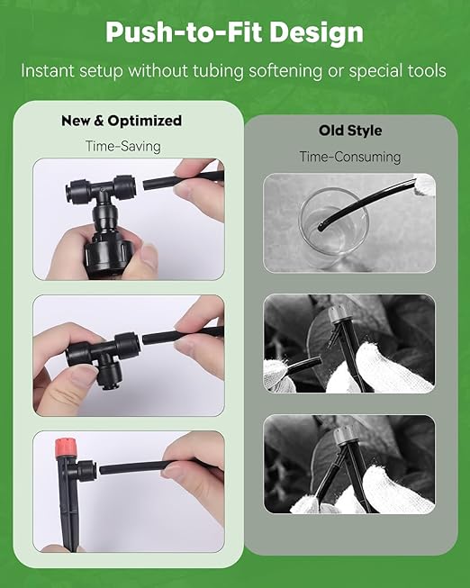 Pawfly 50ft Drip Irrigation System Kit - Quick-Connect Garden Watering System with 1/4" Tubing, Adjustable Emitters & Drip Irrigation Parts for Greenhouse, Lawn, Patio & Raised Beds