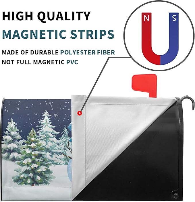 Winter Snowman Magnetic Mailbox Covers Large Size 25.5''x21'' Christma Snowy Pine Trees Forest Decorative Post Letter Box Cover Xmas Holiday Letterbox Wrap for Home Outdoor Garden