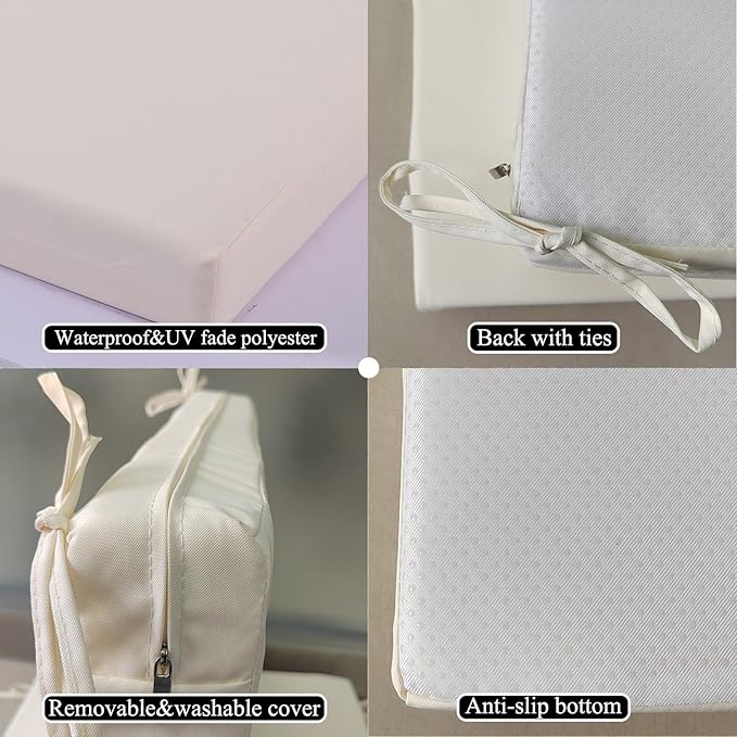 Patio Chair Cushions Non Slip Bottom Chair Pad with Ties Waterproof Square Outdoor Seat Cushion Replacement for Garden Swing Furniture Set of 2 20 x 20 Inch, Beige
