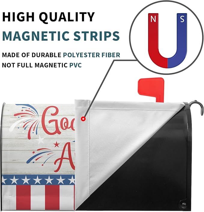 God Bless America Magnetic Mailbox Cover Happy 4th of July Independence Day Post Letter Box Wrap Standard Size 21’’x18’’ Happy Holiday Postbox Covers for Home Outdoor Garden Yard