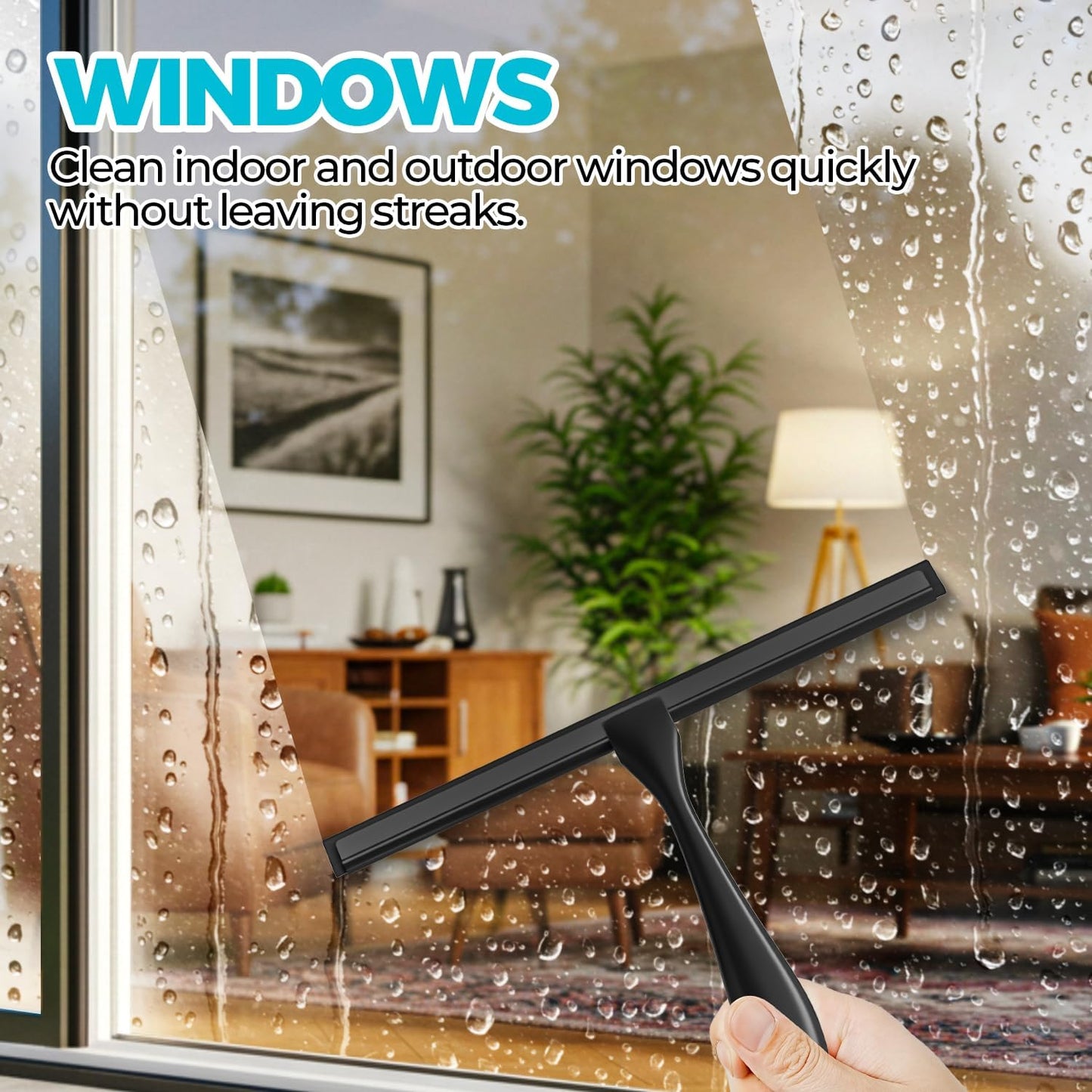 2PACK 12-Inch All-Purpose Shower Squeegee for Shower Doors, Bath Linen Sets, Tile Shower Walls, Bathroom, Window, Glass and Car Windshield, Mirrors and Kitchen-Stainless Steel, Black