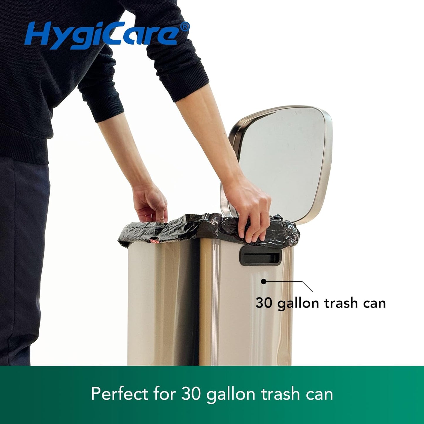 Ultra Strong 30 Gallon Trash Bags, Unscented 120 Count Drawstring Garbage Bags, Pre-Separated, Eco-friendly Materials, Leakproof, Sturdy, Black