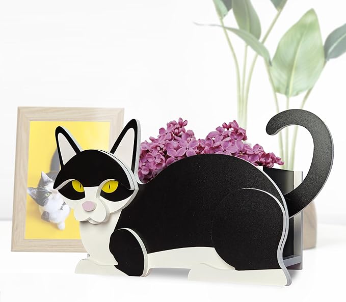 Black and White Cat Planter, Pet Shape Garden Pots Plant Pots for Indoor/Outdoor Gardens Decoration, Cute, Surprise Gifts/Souvenirs for Pet Lovers