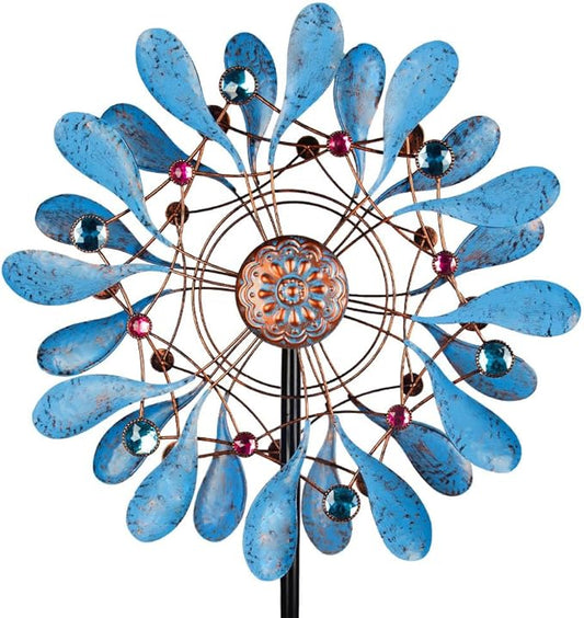 Stargarden Wind Spinners Outdoor, Large Kinetic Wind Spinner, Waterproof Blue Pinwheels with 4 Sturdy Stake, Metal Windmill for Yard, Porch Decor (21 * 90 Inches)