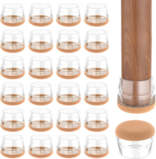 24 PCS Silicone & Felt Chair Leg Floor Protectors for Hardwood Floors - Furniture Pads, Chair Leg Covers/Cups - No Noise & Scratch-Proof - Round L (Fits 1 3/16"-1 6/16" / 30-35mm), Clear