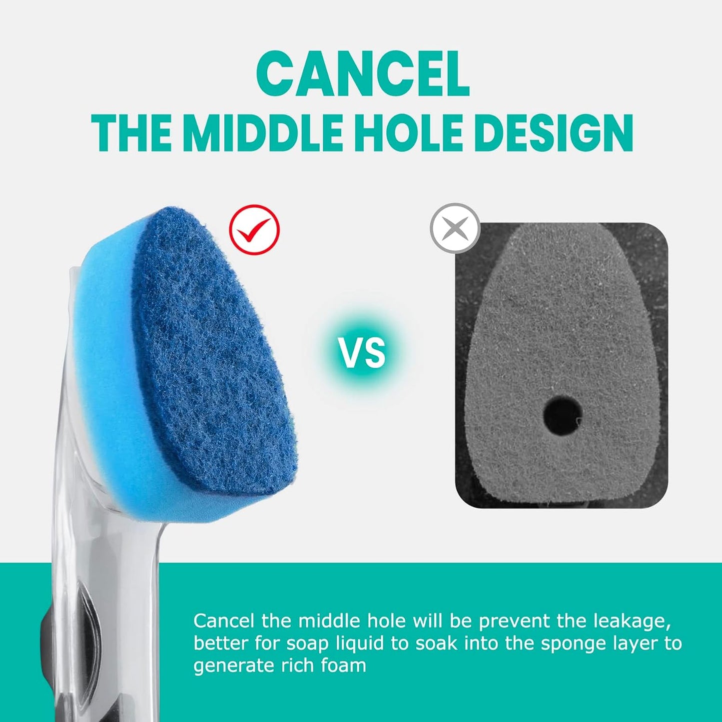 Heavy Duty Dishwand with Refills, Dish Wand Replacement Sponge Heads with Handle, Soap Control Dispenser Leak-Free Scrub, Non-Scratch Advanced Scrubber Brush Pads for Cleaning Dishes Sink Washing Tool