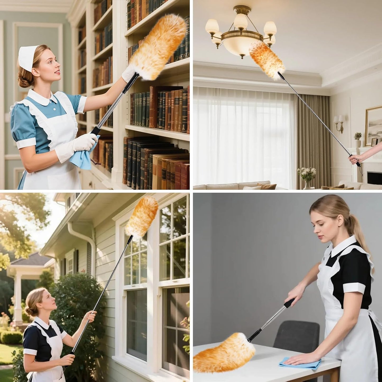 Lambswool Extendable Duster,67.7Inch Telescoping Feather Dusters with Stainless Steel Extension Pole for Cleaning High Ceiling Fan, High Ceilings,Furniture