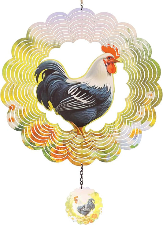 Rooster Metal Wind Spinners - Chicken Gifts for Women Mom Grandma Wife, Hanging Cock Wind Spinner for Outdoor & Indoor Decorations, 12 inch Wind Spinner for Christmas Ornament Gifts